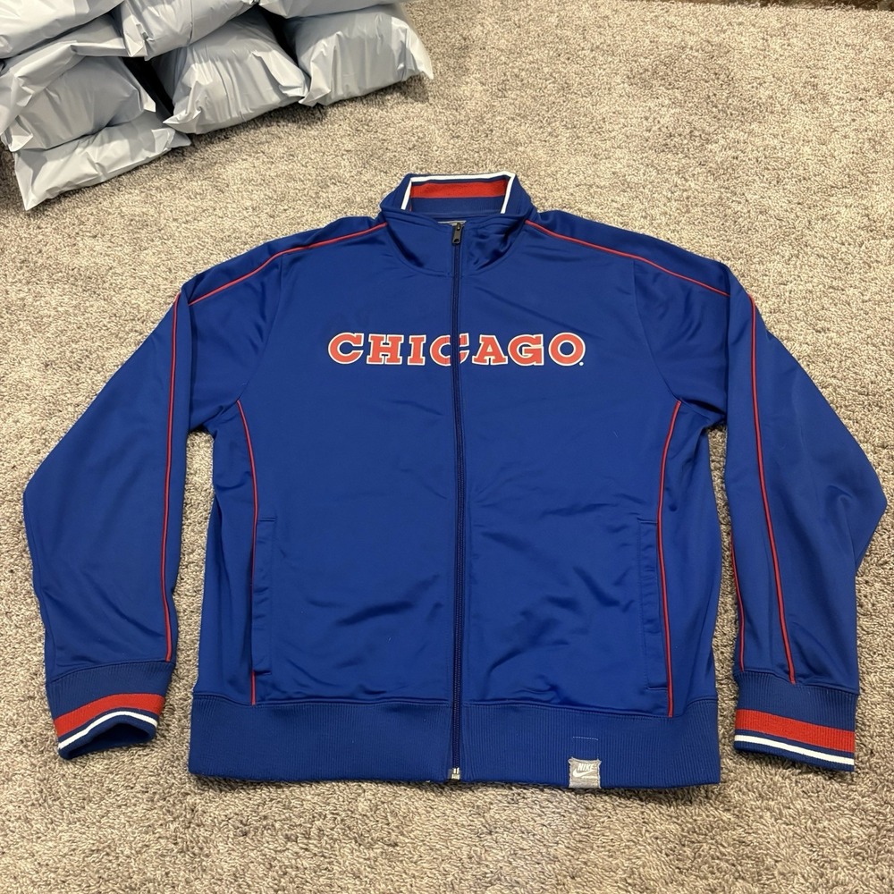 CHICAGO CUBS Baseball Track Jacket Mens XL Blue Cooperstown Collection Nike MLB